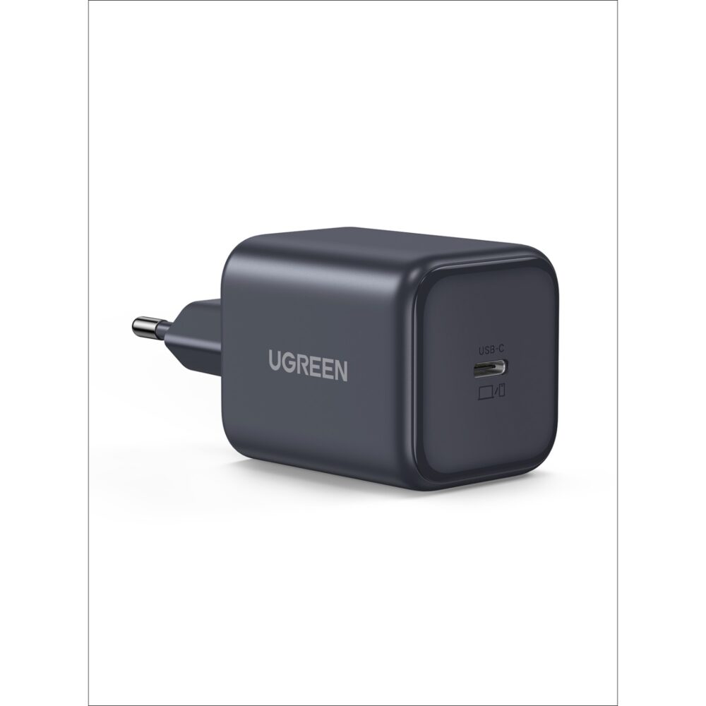 Side view of the UGREEN 45W GaN USB-C PD wall charger in Black showing the USB-C port and plug pins.
