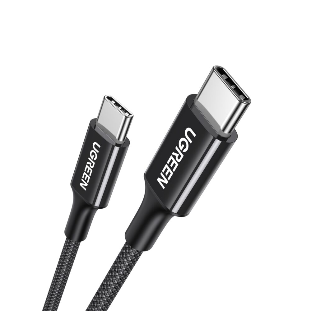 UGREEN 60W USB-C to USB-C braided PD cable in 1m black with both USB-C connectors shown from opposing angles