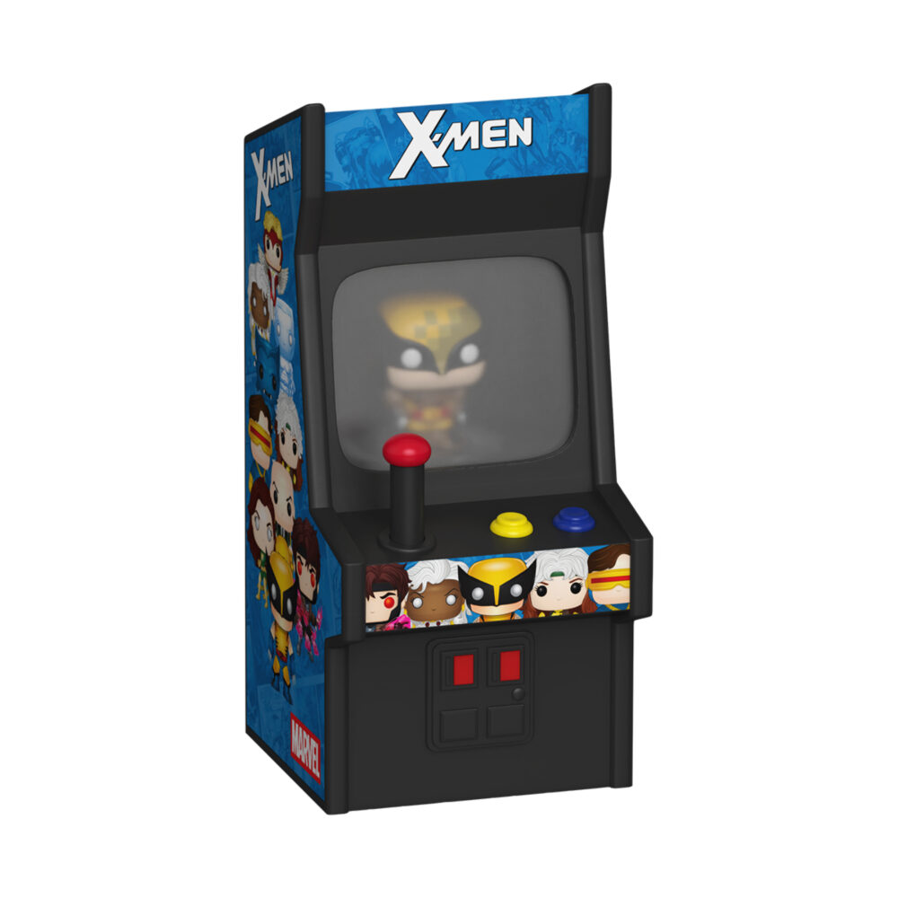Marvel X-Men Funko Bitty Pop arcade cabinet with the Wolverine mini figure displayed inside.