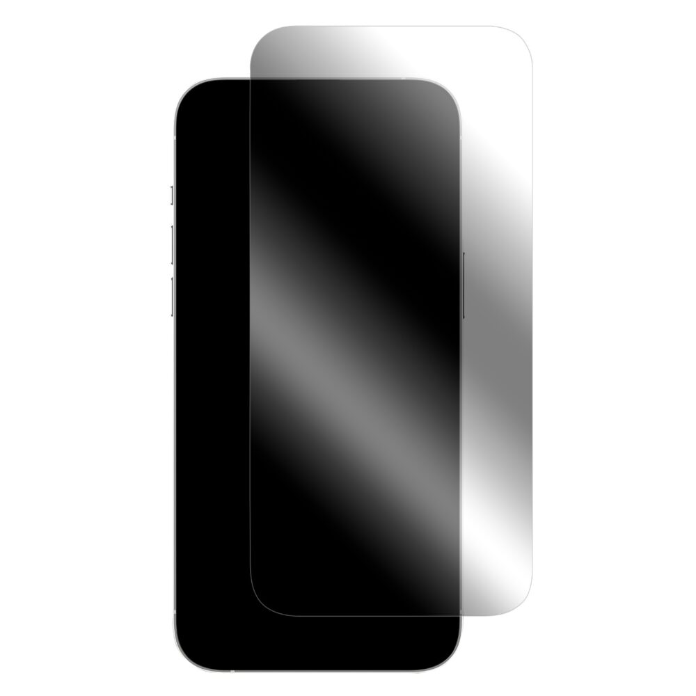 Clear Body Glove screen protector shown offset over a black phone front for Apple iPhone 18 Pro, iPhone 17 Pro, iPhone 17 and iPhone 16 Pro