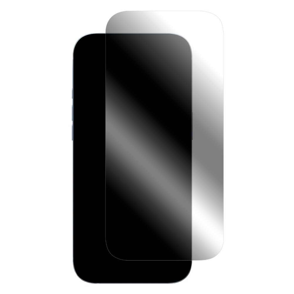 Clear Body Glove Ultra screen protector shown offset over a black phone front for Apple iPhone 18 Pro, iPhone 17 Pro, iPhone 17 and iPhone 16 Pro