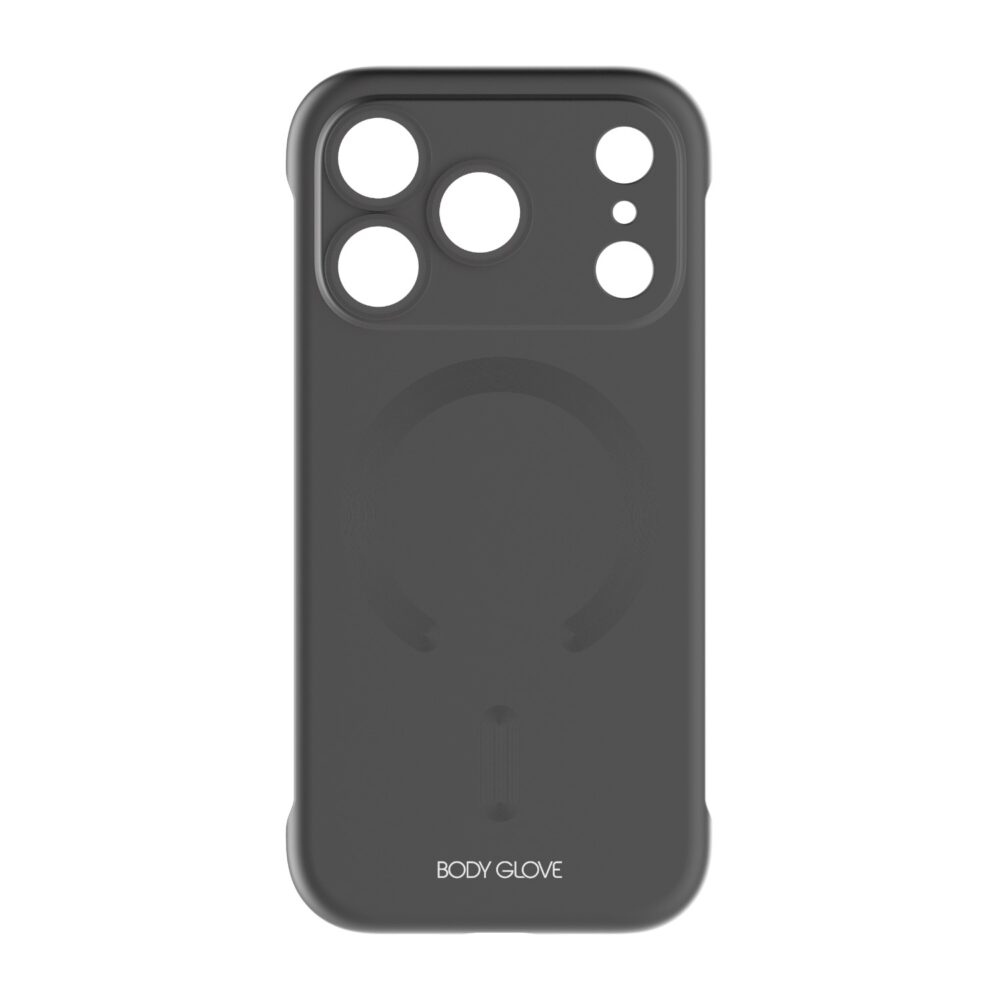 Black Body Glove Magnetic AirCase for Apple iPhone 18 Pro shown from the rear with the magnetic ring and camera cut-outs visible