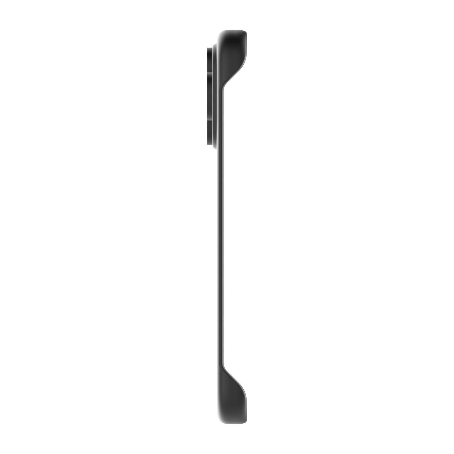 Side profile of the black Body Glove Magnetic AirCase for Apple iPhone 18 Pro showing its slim open-side construction and raised camera surround
