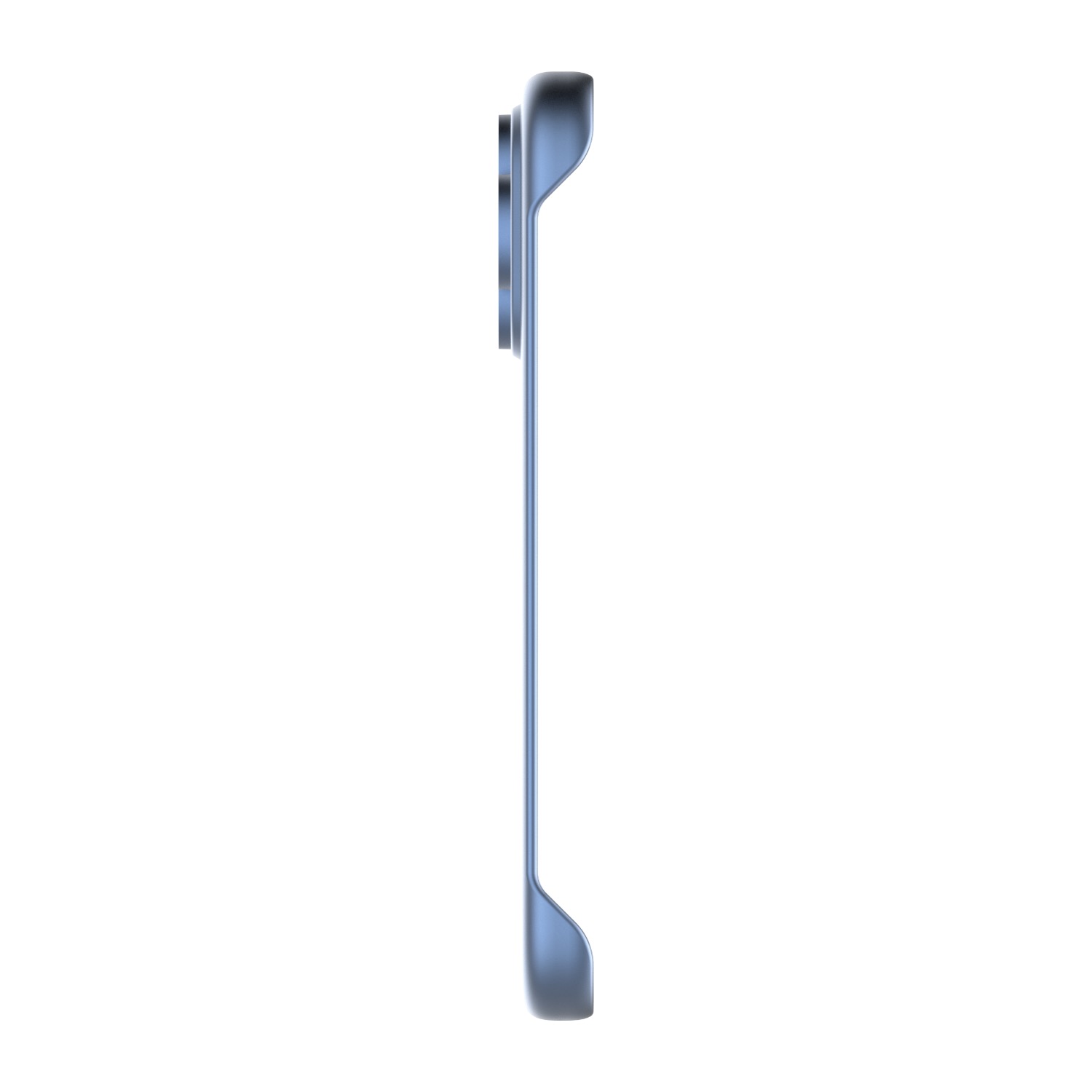 Side profile of the blue Body Glove Magnetic AirCase for Apple iPhone 18 Pro showing its slim open-side shape and raised camera surround