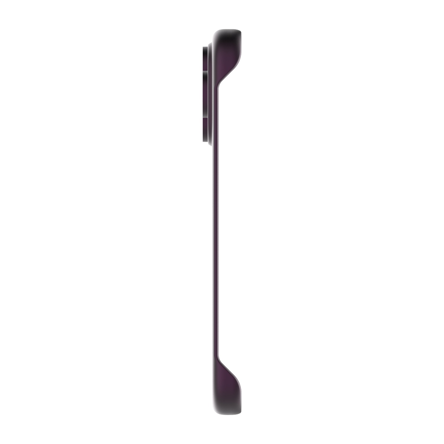 Side profile of the purple Body Glove Magnetic AirCase for Apple iPhone 18 Pro showing its slim open-side construction and raised camera surround