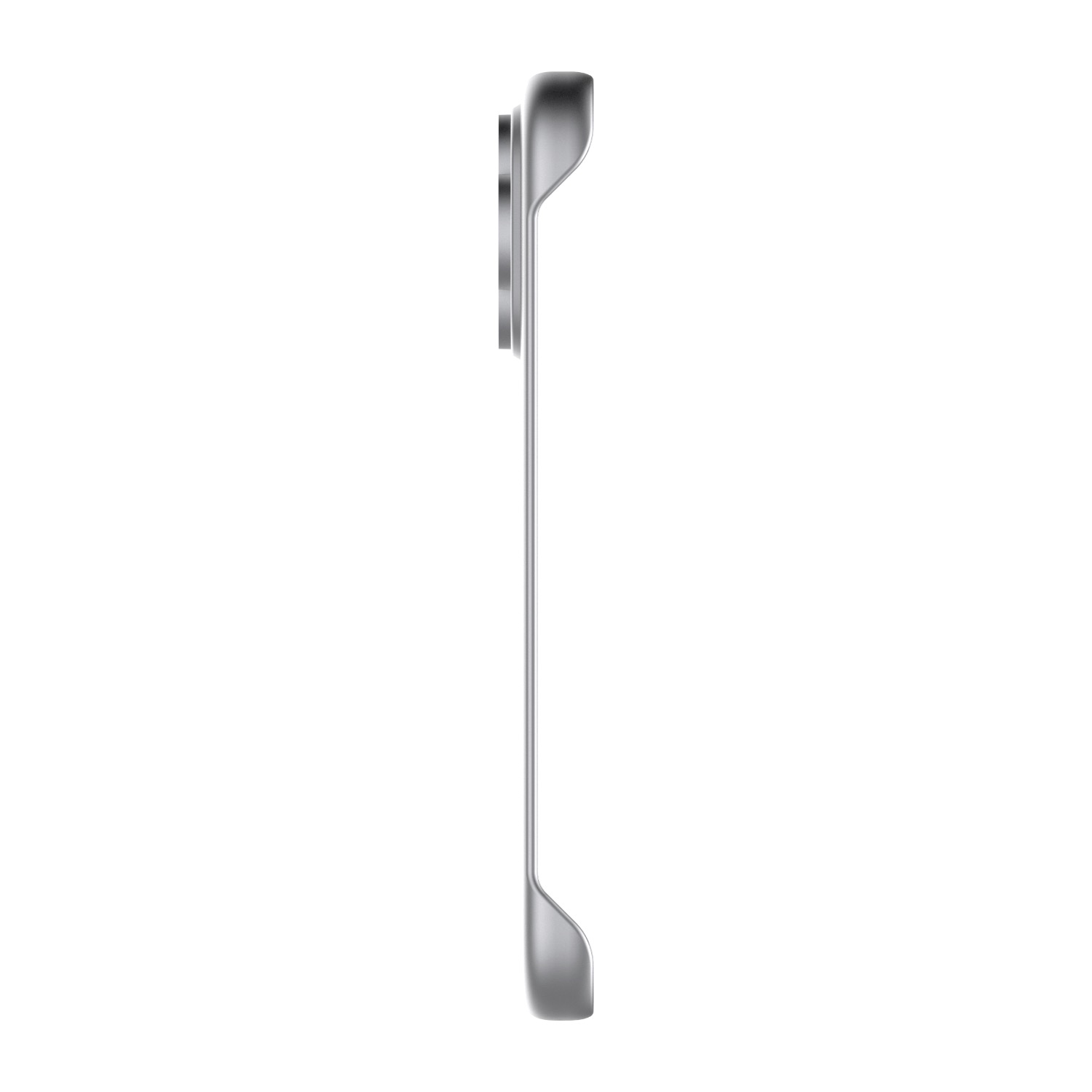 Side profile of the silver Body Glove Magnetic AirCase for Apple iPhone 18 Pro showing its slim open-side construction and raised camera surround