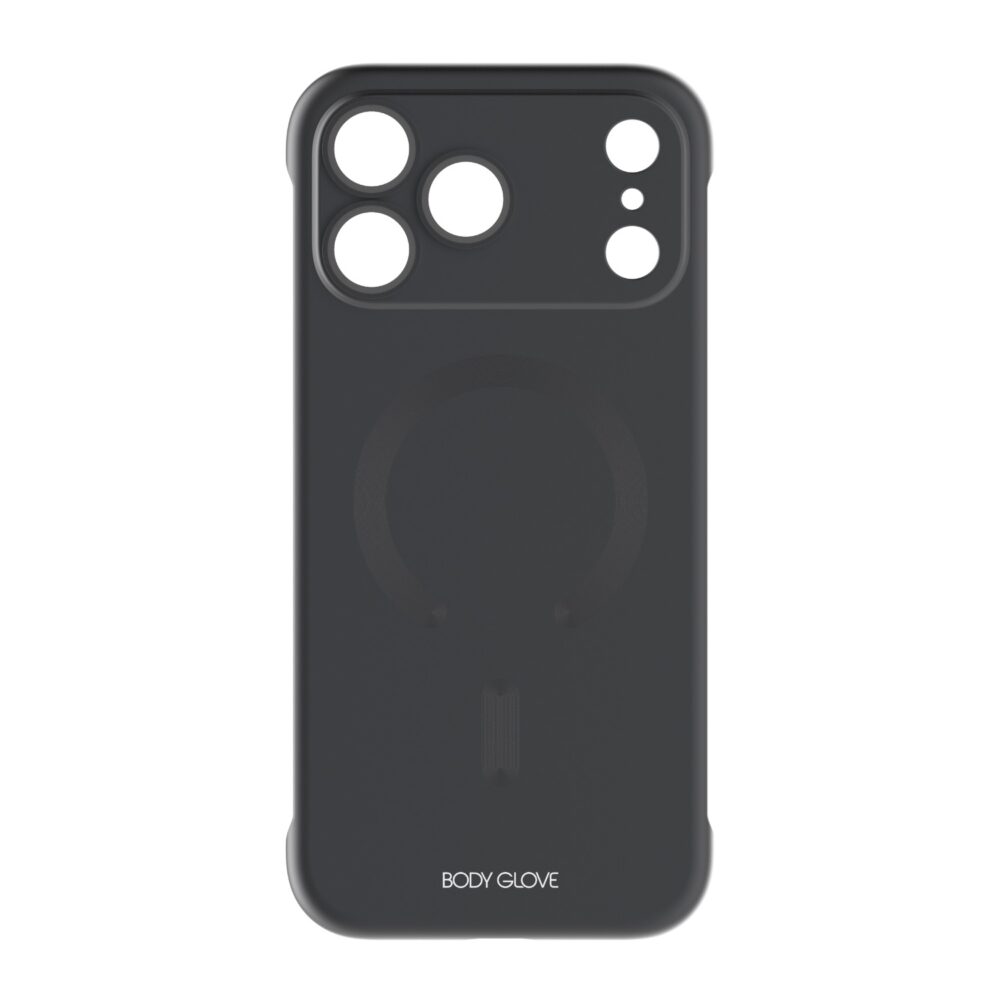 Black Body Glove Magnetic AirCase for Apple iPhone 18 Pro Max shown from the rear with the magnetic ring and camera cut-outs visible