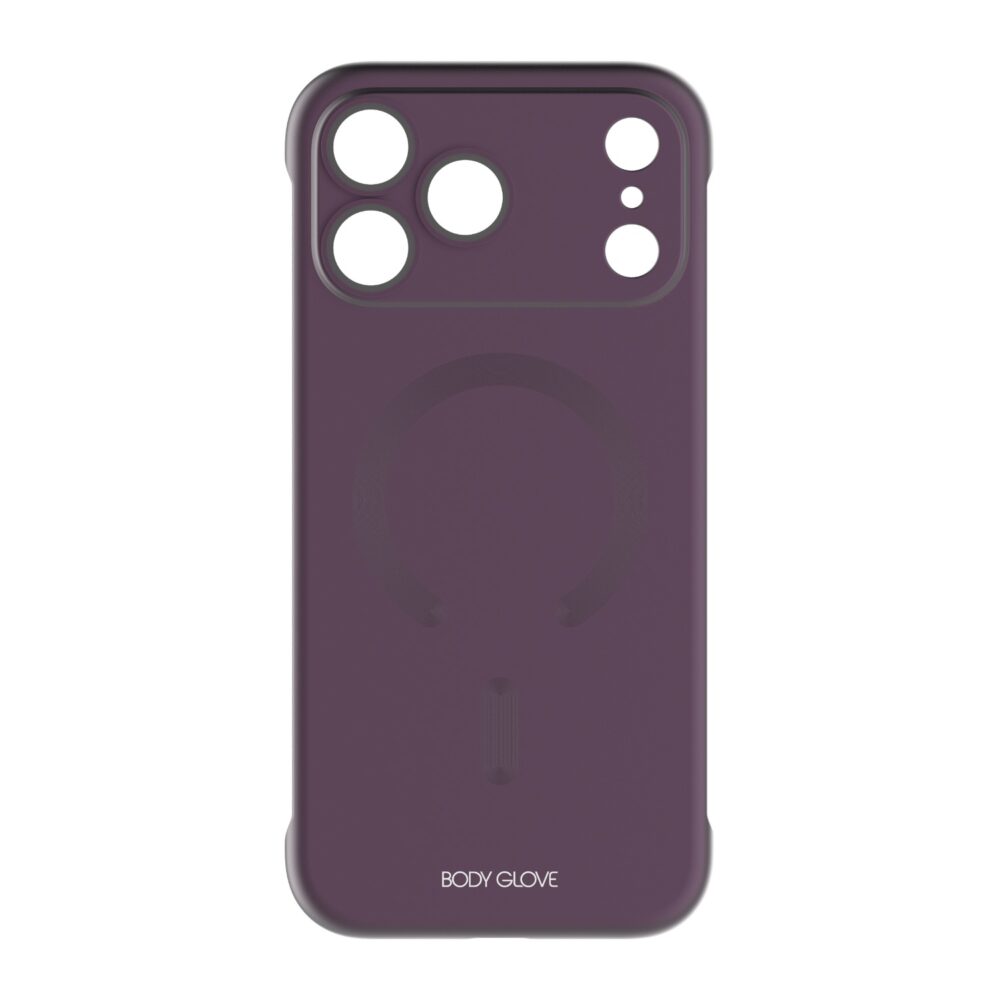Purple Body Glove Magnetic AirCase for Apple iPhone 18 Pro Max shown from the rear with the magnetic ring and camera cut-outs visible