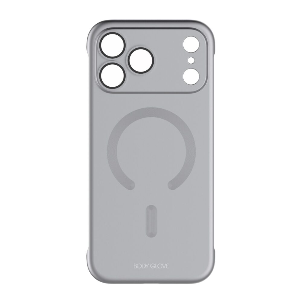 Silver Body Glove Magnetic AirCase for Apple iPhone 18 Pro Max shown from the rear with the magnetic ring and camera cut-outs visible