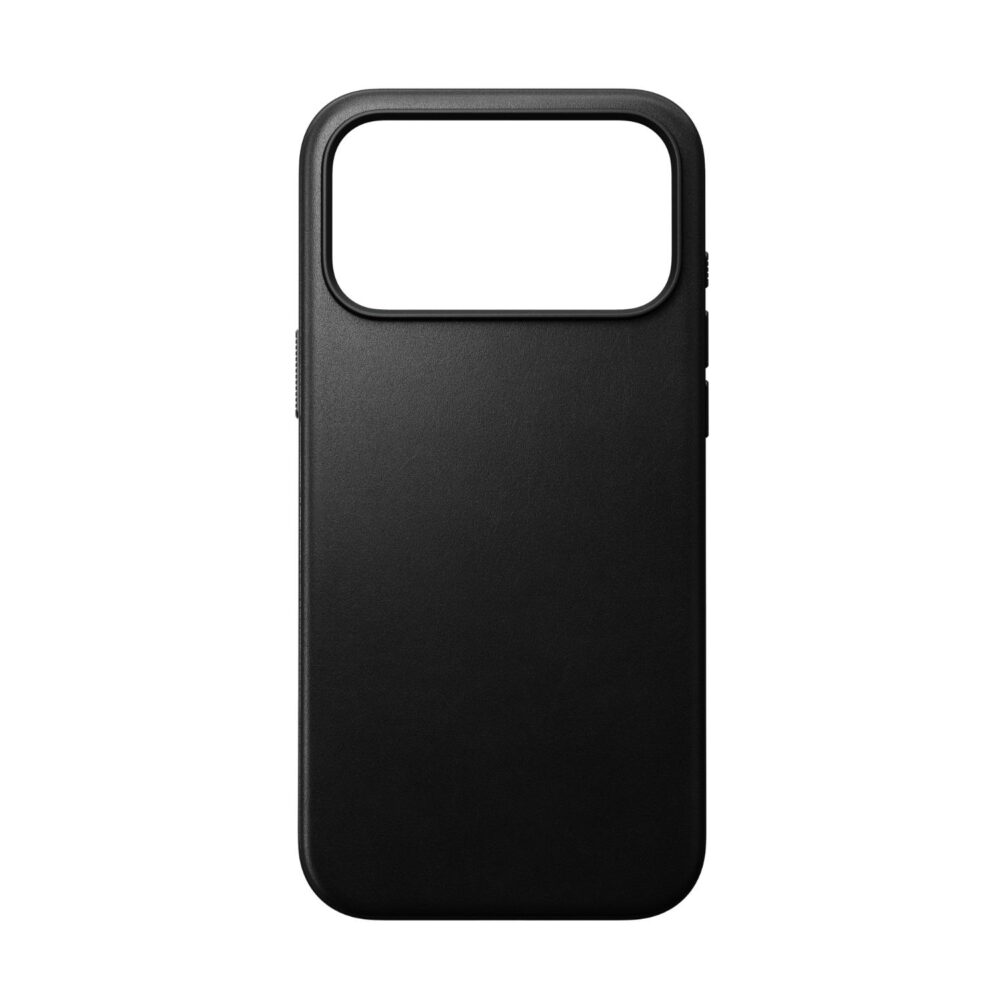 Black Nomad Mag Modern Leather Case for Apple iPhone 18 Pro Max and iPhone 17 Pro Max shown from the rear with the large camera opening visible