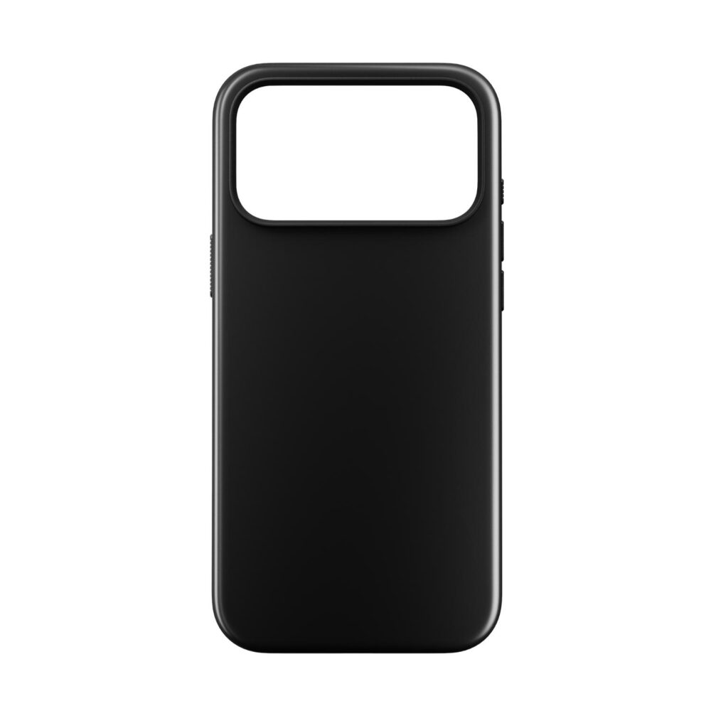 Black Nomad Mag Sports Case for Apple iPhone 18 Pro Max and iPhone 17 Pro Max shown empty from the rear with the large camera cut-out visible.