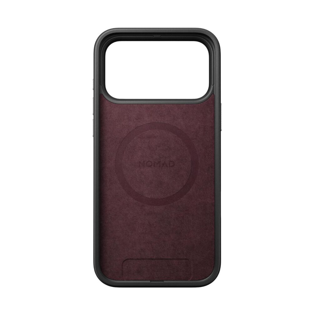 Interior of the red Nomad Mag Sports Case for iPhone 18 Pro Max and iPhone 17 Pro Max, showing the dark lining and circular magnetic charging area.