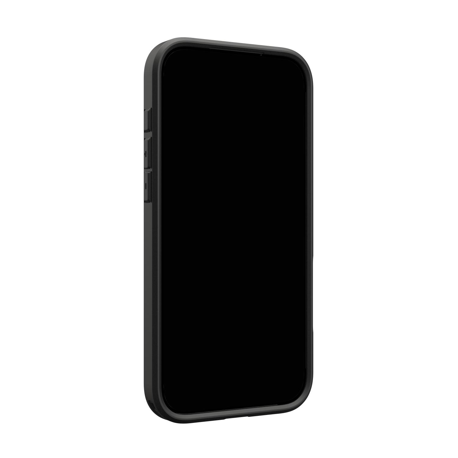 Apple iPhone 18 Pro Max or iPhone 17 Pro Max fitted with the orange UAG Civilian MagSafe case and shown from a front angle with the screen off and black side frame visible.