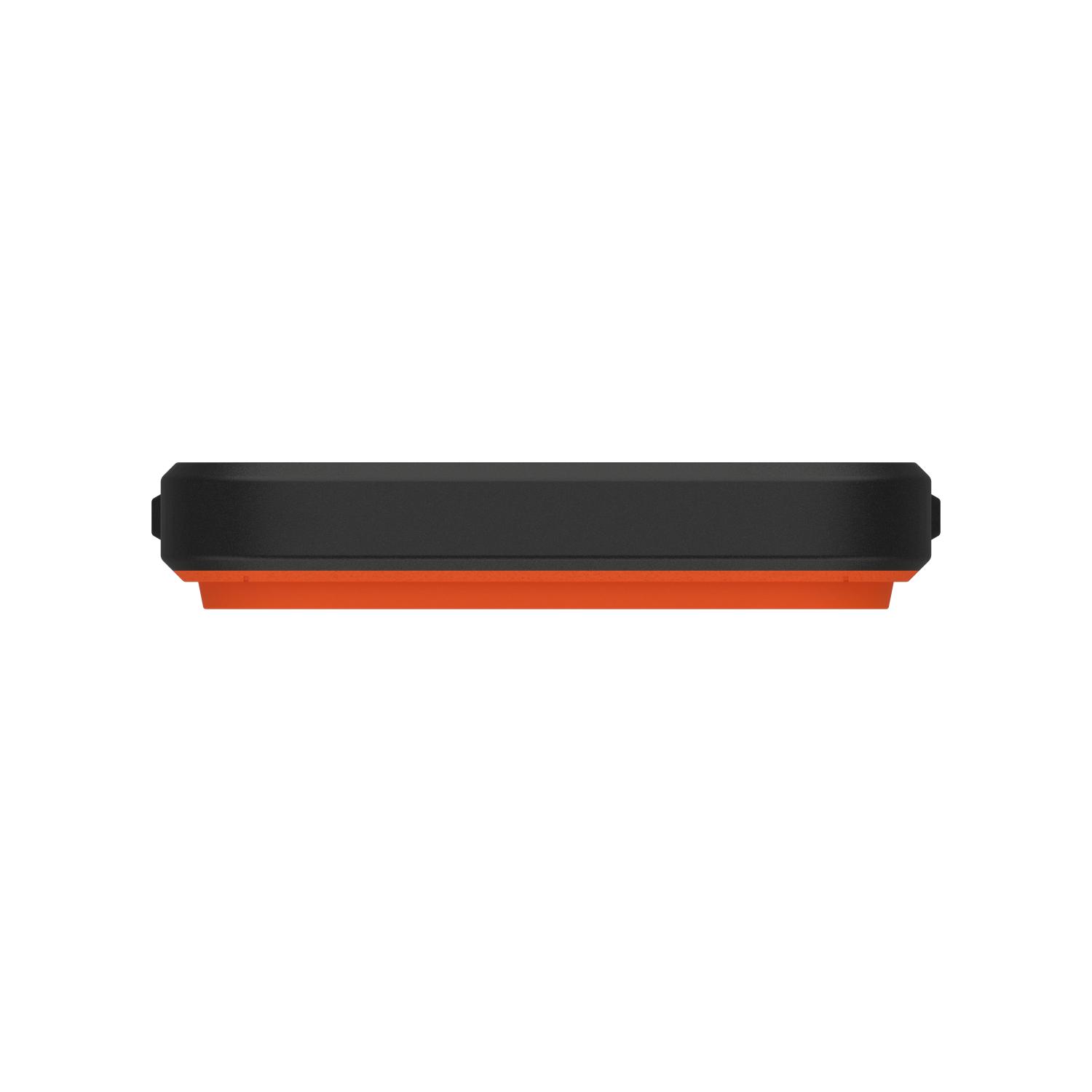 Top edge profile of the orange UAG Civilian MagSafe case for Apple iPhone 18 Pro Max and iPhone 17 Pro Max showing the black protective rim and orange rear panel.