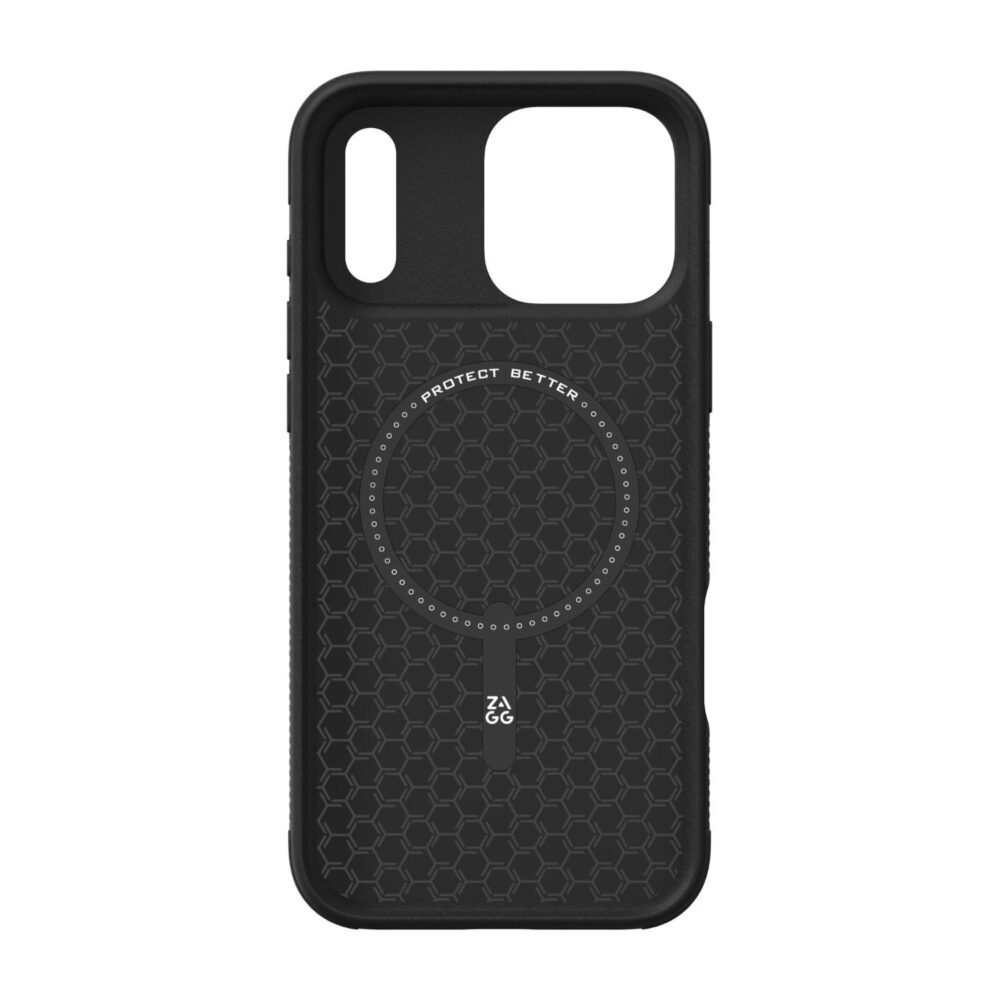 Interior of the black ZAGG Luxe Snap case for iPhone 18 Pro Max and iPhone 17 Pro Max showing the circular magnetic ring.