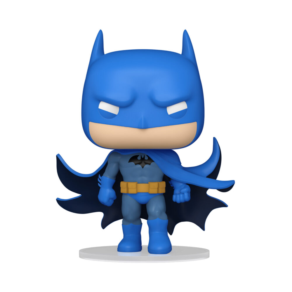 Unboxed Batman Funko Pop #598 figure in a blue and grey suit with a flowing cape.