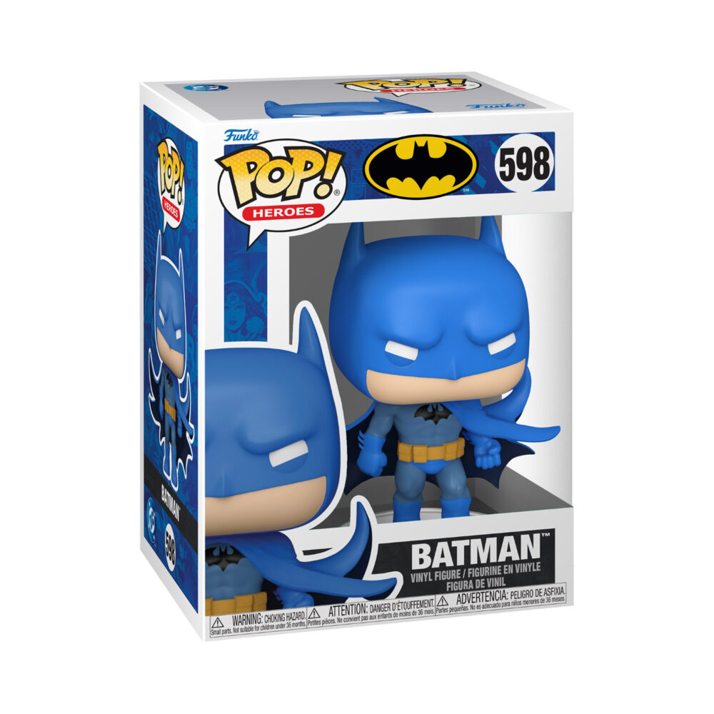 Batman Funko Pop #598 shown in its window display box.