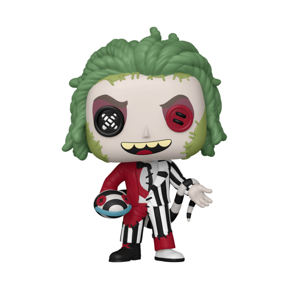 Unboxed Beetlejuice Patchwork Funko Pop figure #2119 with button eyes and stitched patchwork outfit