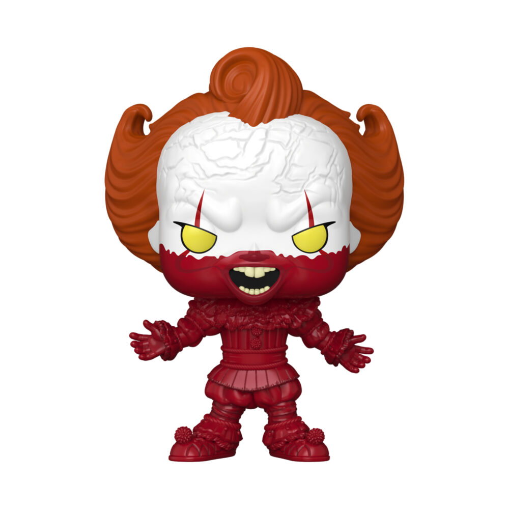 Unboxed Bloody Periwinkle Funko Pop #1856 figure with a red-stained clown costume and yellow eyes.