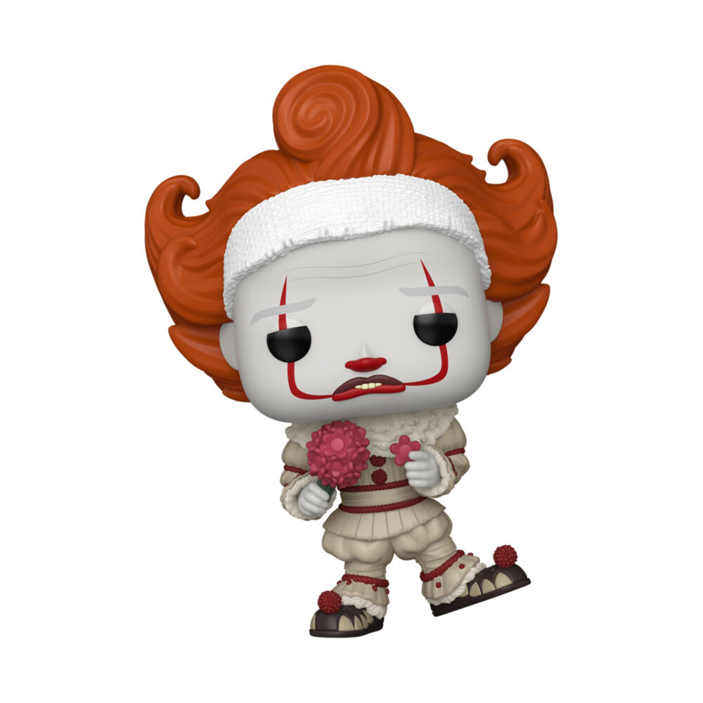Unboxed Bob Gray as Pennywise Funko Pop #1852 figure holding flowers and wearing a cream clown costume.