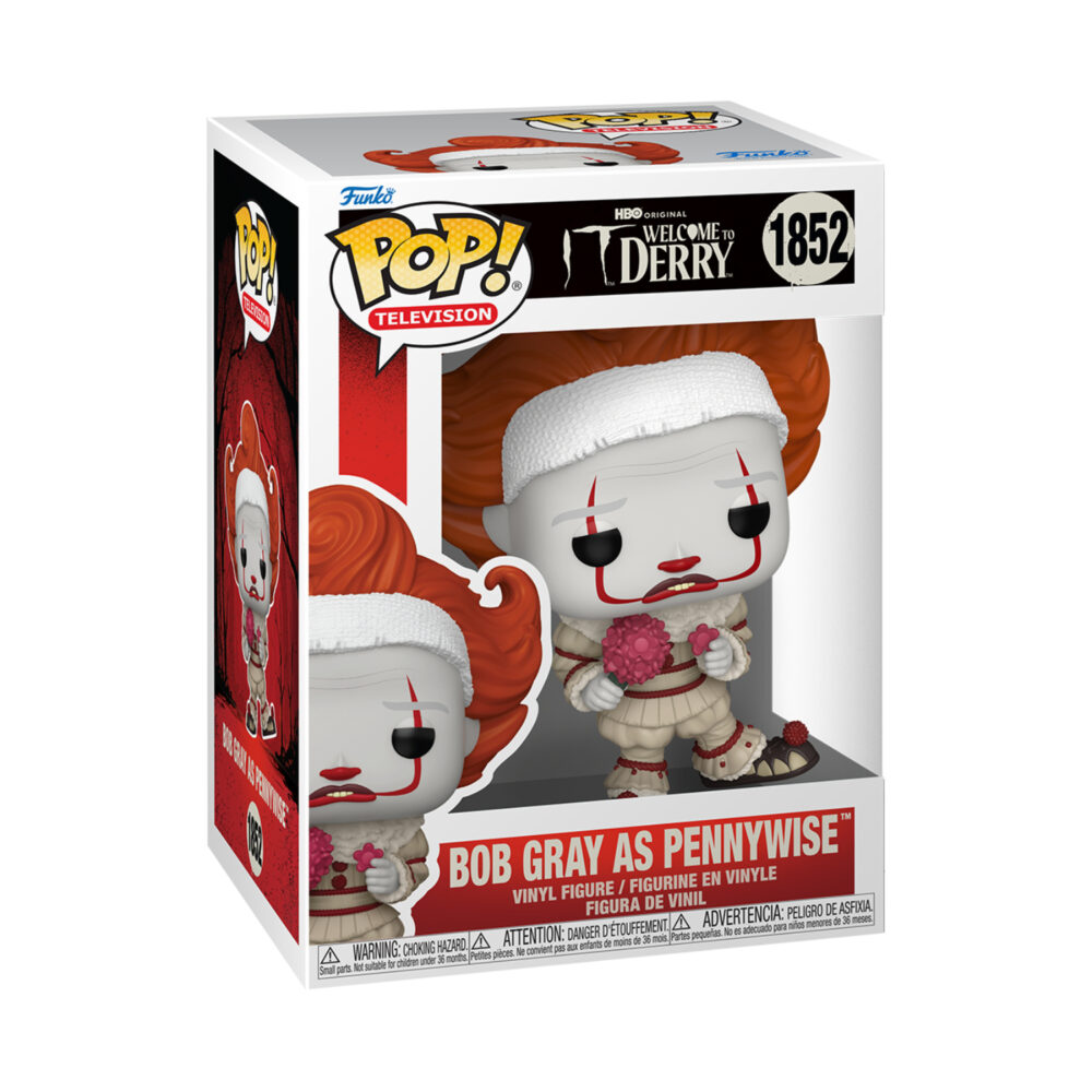 Bob Gray as Pennywise Funko Pop #1852 shown in its IT: Welcome to Derry window display box.