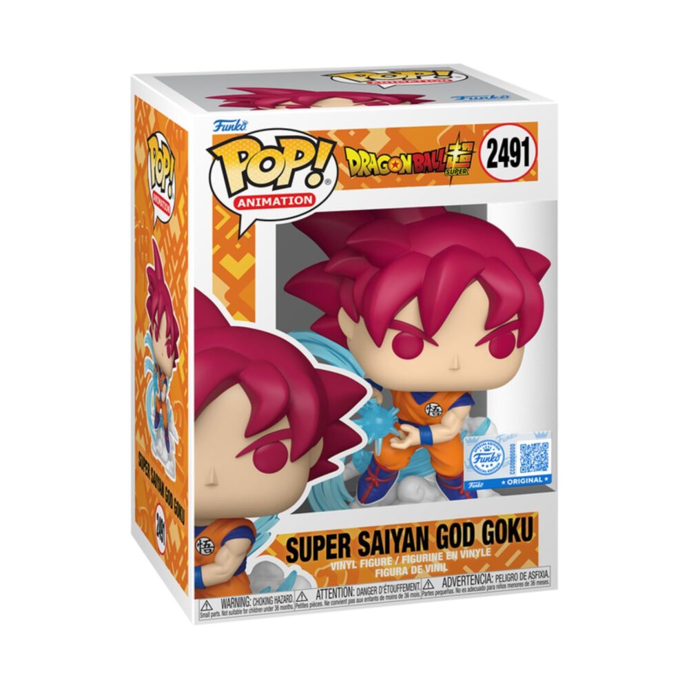 Dragon Ball Super Super Saiyan God Goku (Kamehameha) Funko Pop figure #2491 shown in its window display box