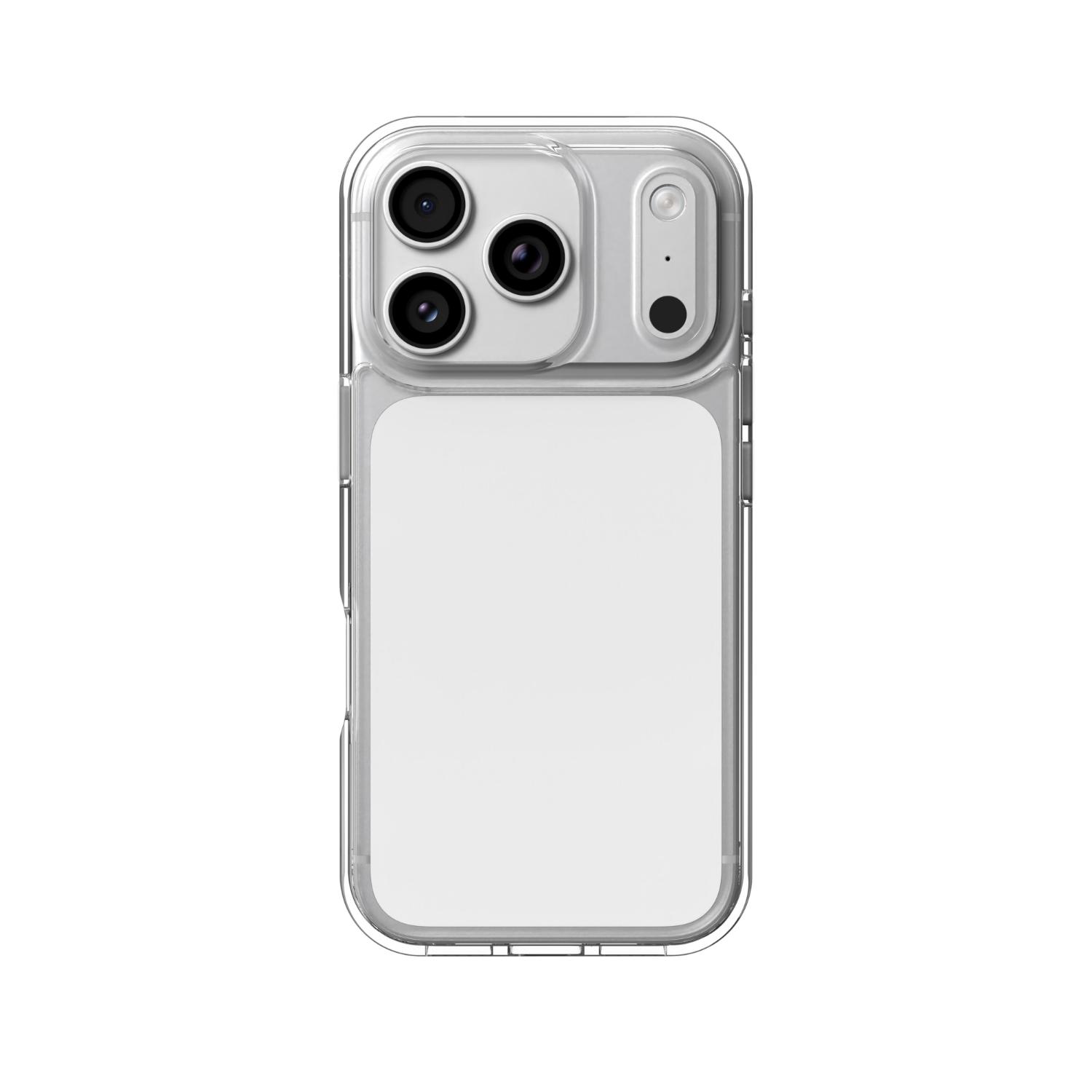 Straight rear view of the clear ZAGG Crystal Palace Lite case fitted to an iPhone 18 Pro or iPhone 17 Pro.