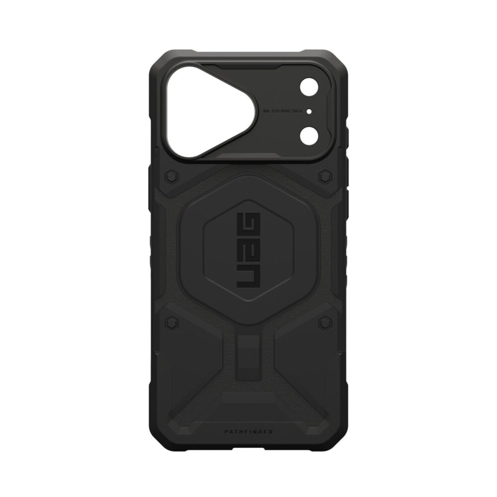 Black UAG Pathfinder MagSafe case for iPhone 18 Pro Max and iPhone 17 Pro Max shown empty from the rear.
