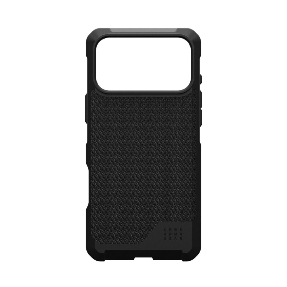 Kevlar Black UAG Metropolis LT MagSafe case for iPhone 18 Pro Max and iPhone 17 Pro Max shown empty from the rear.