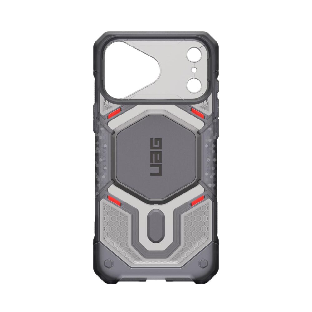 Ice UAG Monarch Pro MagSafe case for iPhone 18 Pro Max and iPhone 17 Pro Max shown empty from the rear.