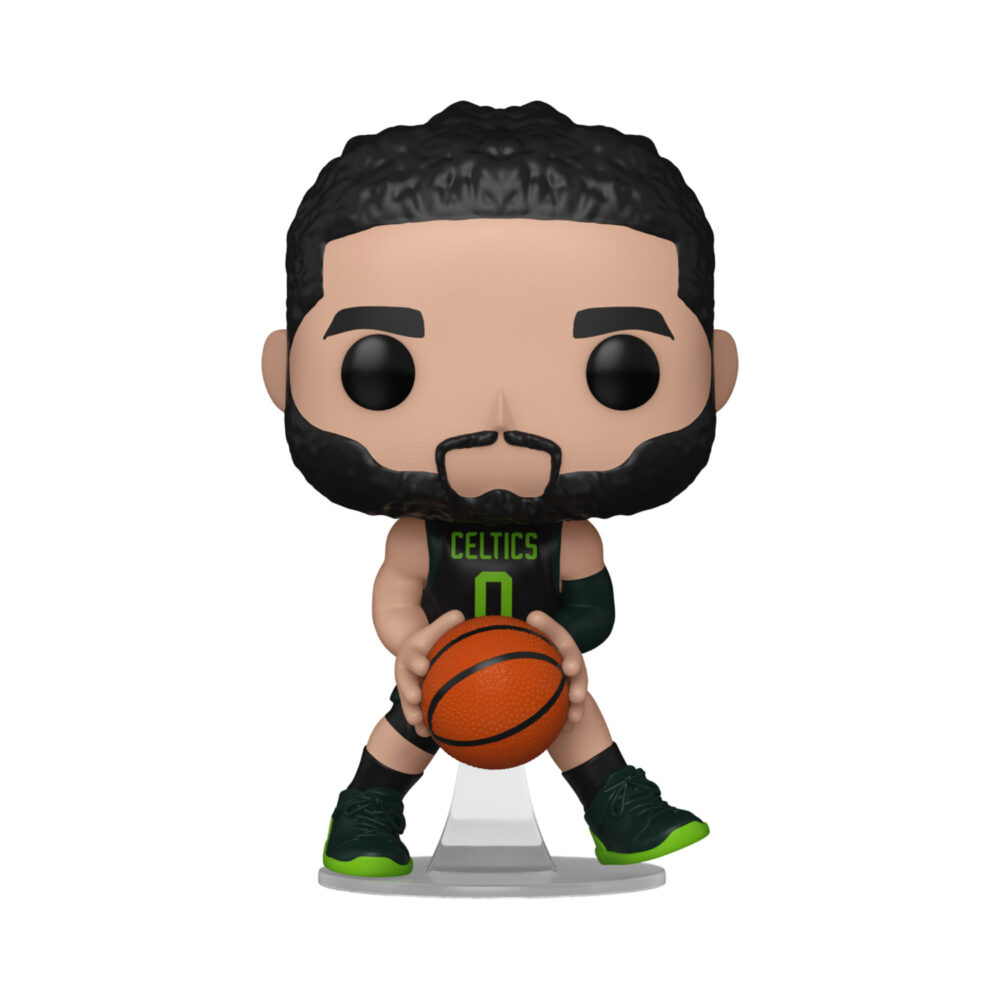 Unboxed Jayson Tatum Boston Celtics Funko Pop #200 holding a basketball in his black and green City Edition uniform