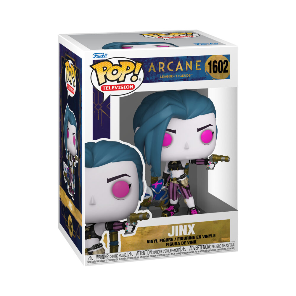 Jinx Arcane League Of Legends Funko Pop #1602 shown in the window display box