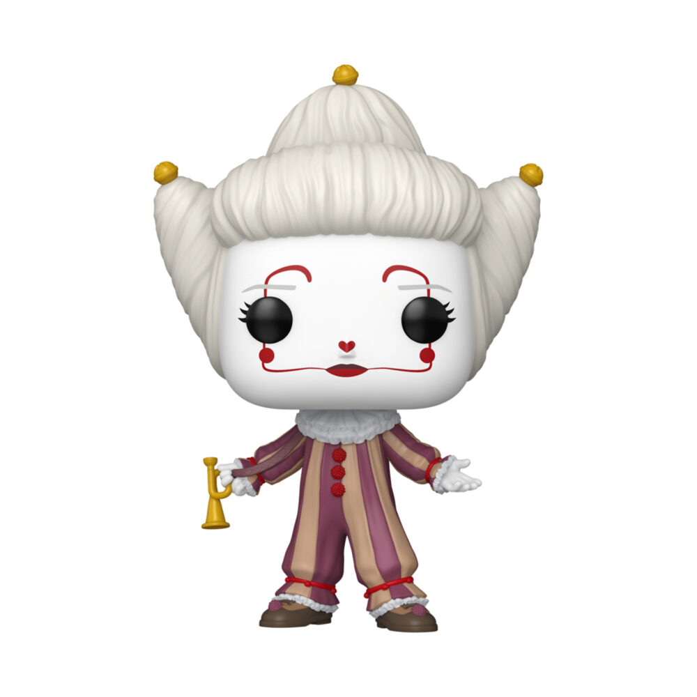 Unboxed Little Periwinkle Funko Pop #1853 figure holding a small gold horn and wearing a striped clown outfit.