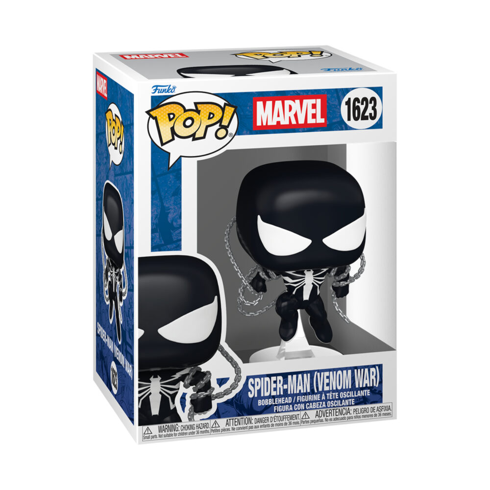 Marvel Spider-Man Venom War Funko Pop figure #1623 shown in its window display box