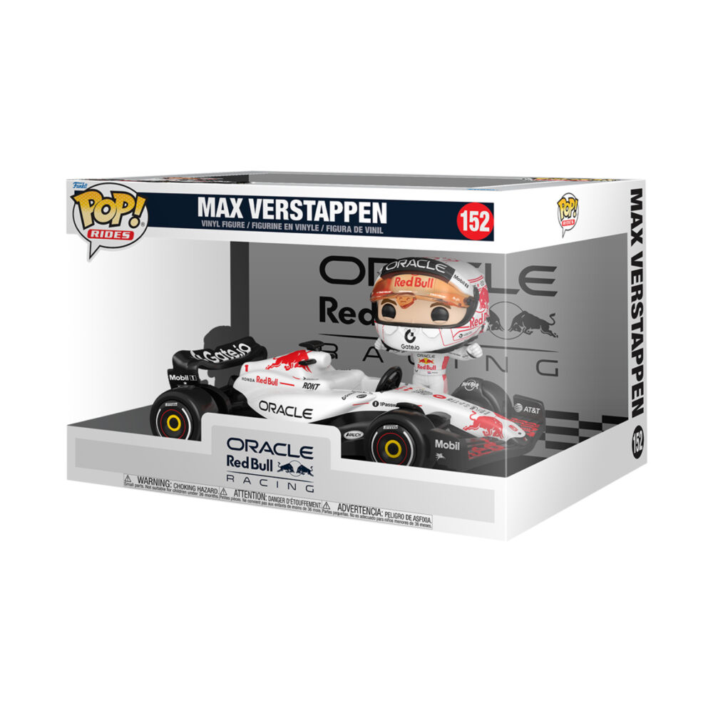 Max Verstappen White Red Bull Racing Funko Pop Rides Super Deluxe #152 shown boxed with the race car
