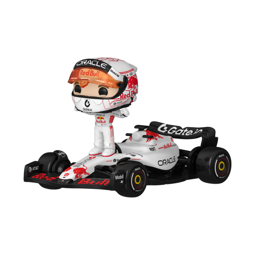 Unboxed Max Verstappen White Red Bull Racing Funko Pop Rides Super Deluxe #152 with driver standing on the race car