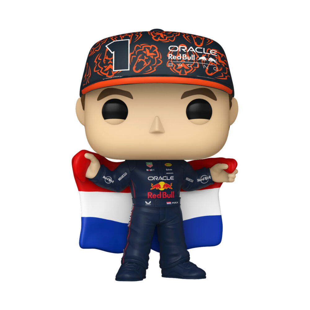 Unboxed Max Verstappen Oracle Red Bull Racing Funko Pop figure #18 Special Edition holding the Dutch flag