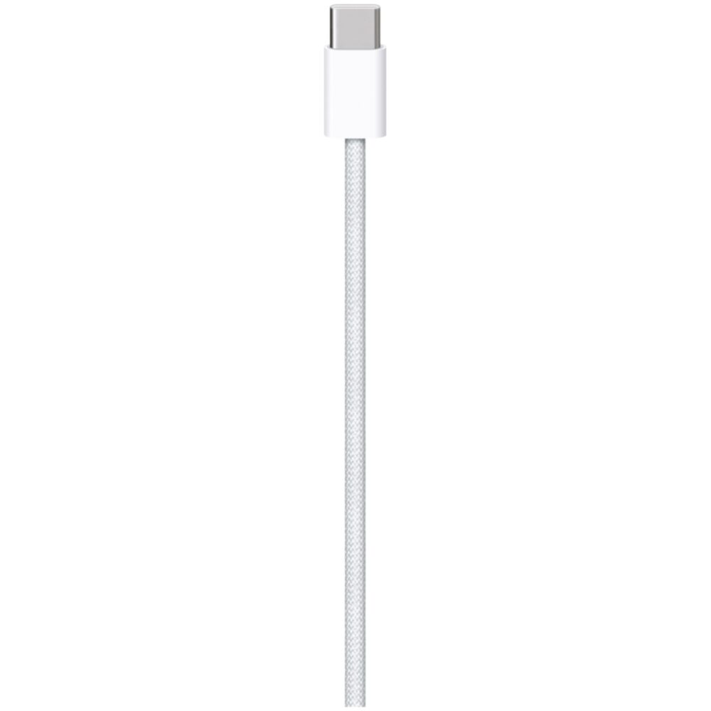 White woven Official Apple 60W USB-C Cable shown vertically with one USB-C connector visible