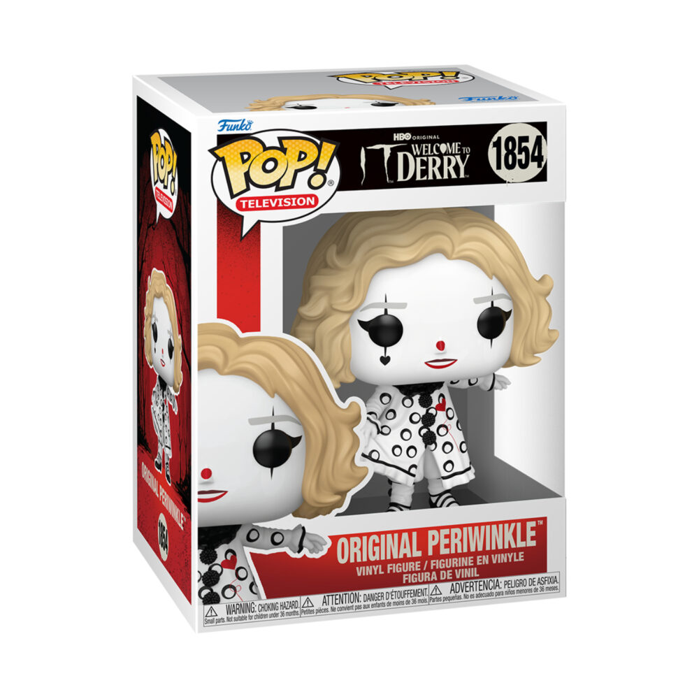 Original Periwinkle Funko Pop #1854 shown in its IT: Welcome to Derry window display box.