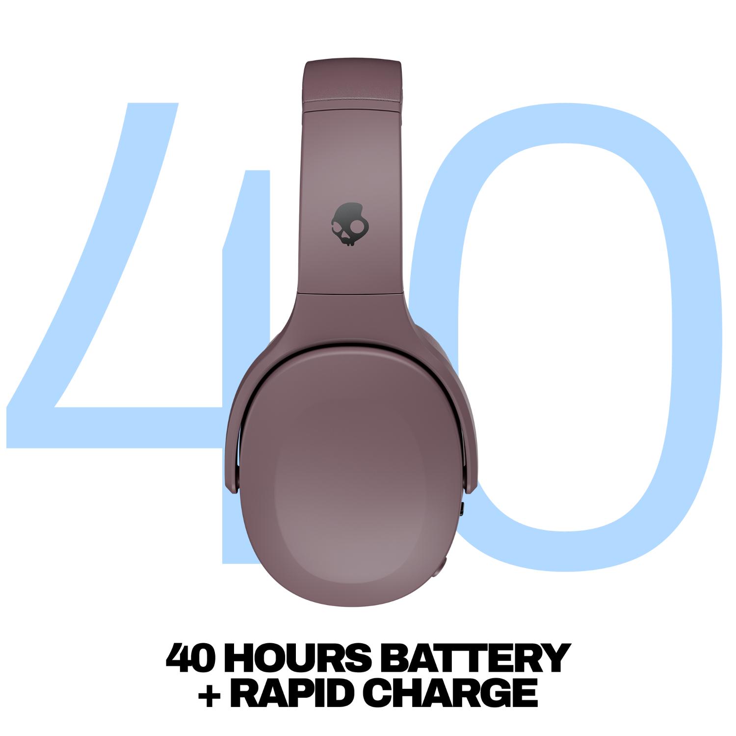 Skullcandy Crusher® 540 Active Smoke feature graphic highlighting 40 hours of battery life and Rapid Charge