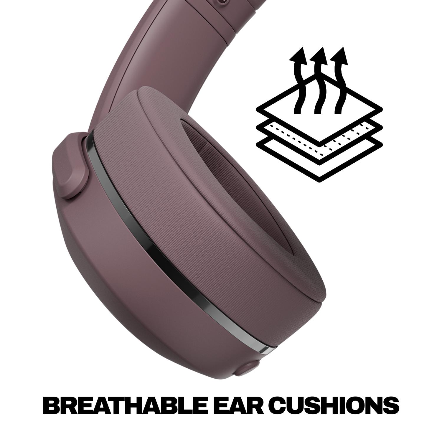 Skullcandy Crusher® 540 Active Smoke feature graphic highlighting the breathable over-ear cushions