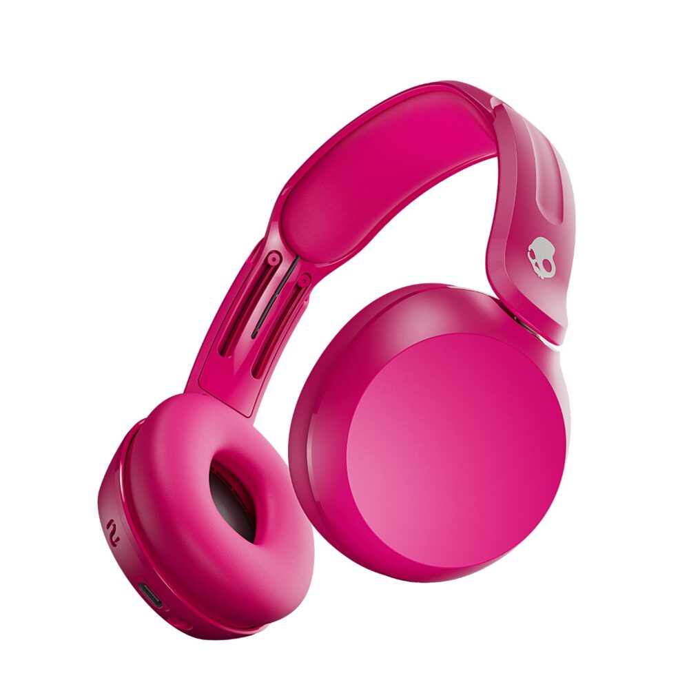 Skullcandy Icon® 180 wireless headphones in the Crazy Pink colourway shown in a collapsible angled product view