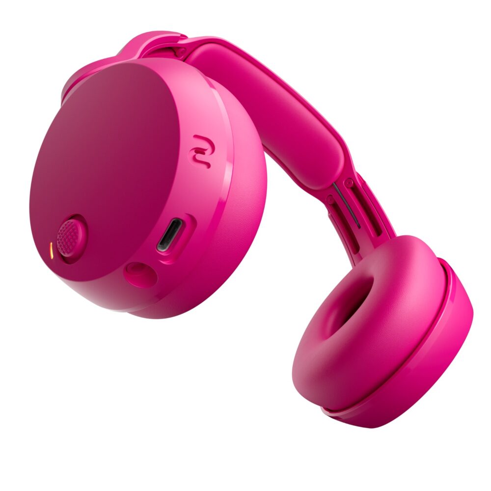 Crazy Pink Skullcandy Icon® 180 wireless headphones shown from the side with the Skullcandy logo visible on the headband arm