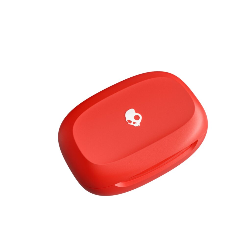 Plasma Skullcandy Smokin' Buds® 360 charging case shown closed at an angle with the Skullcandy logo visible