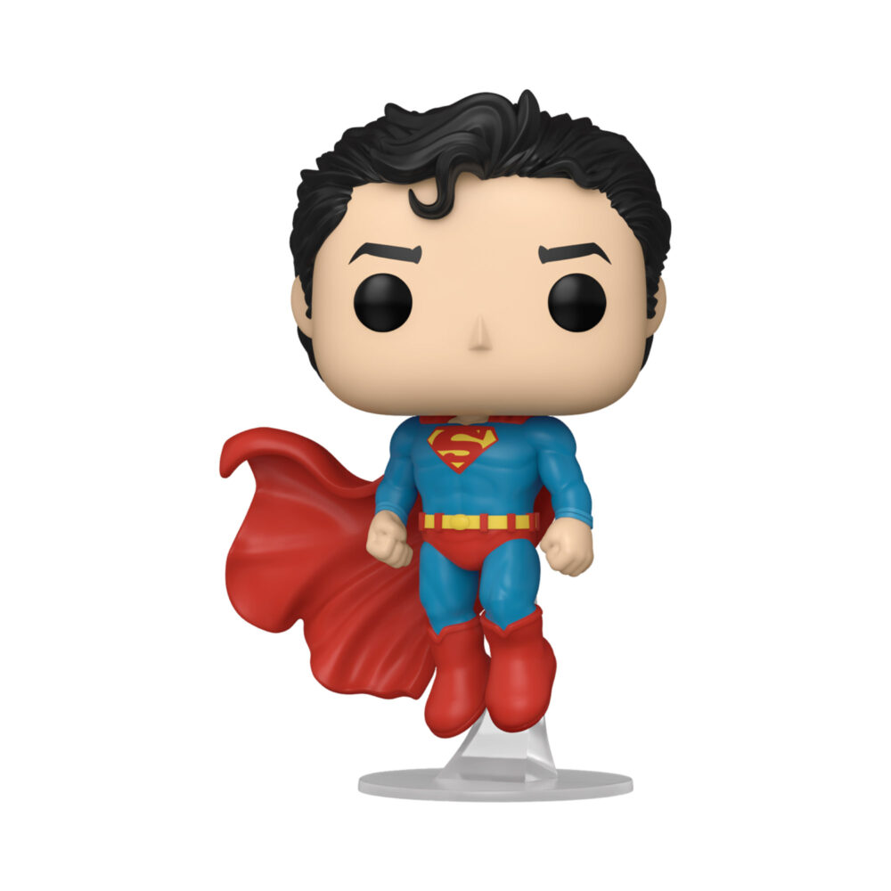 Unboxed Superman Funko Pop #599 figure in a blue suit with red cape and boots.