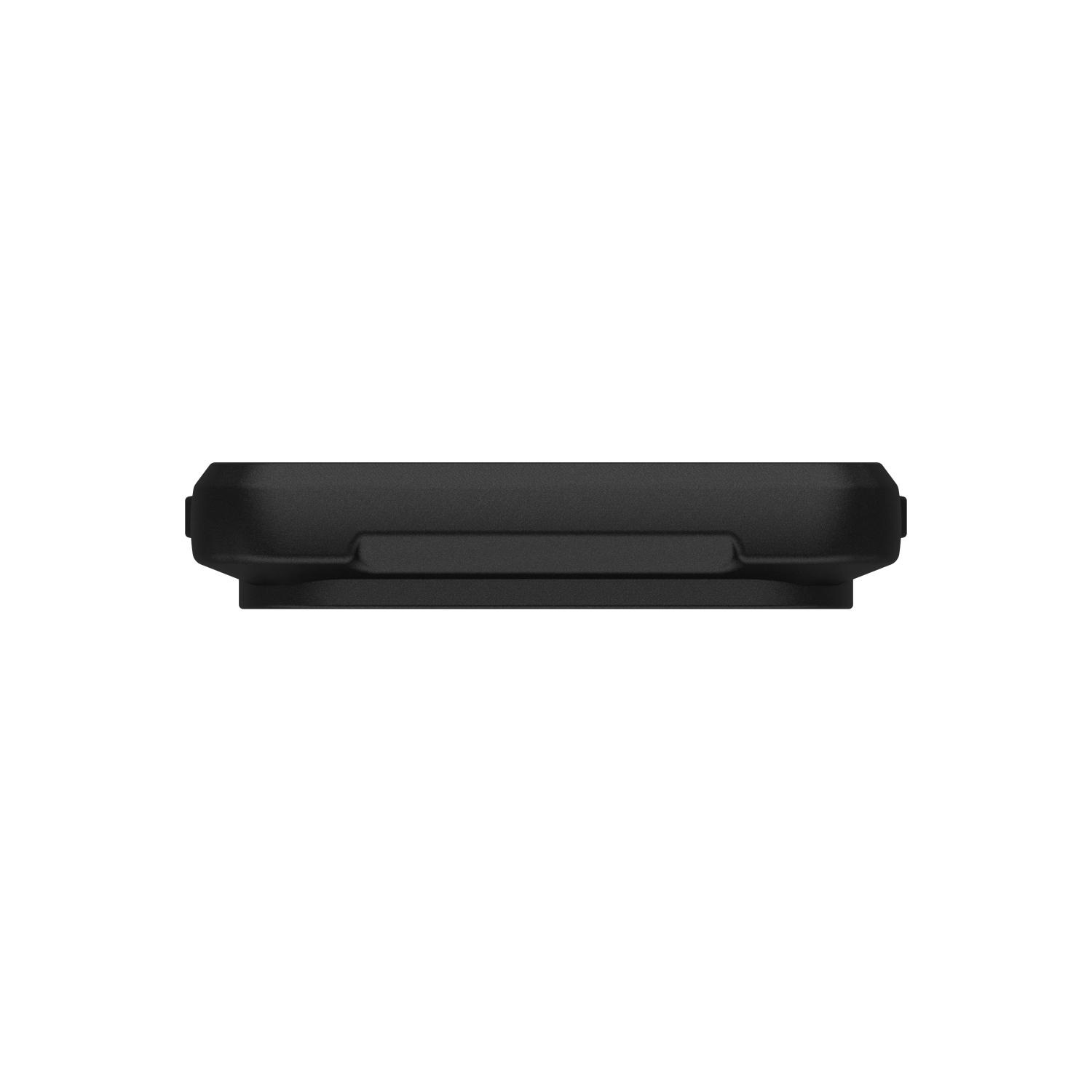 Top edge view of the UAG Metropolis LT MagSafe case in Kevlar Black fitted to a compatible iPhone 18 Pro or iPhone 17 Pro.