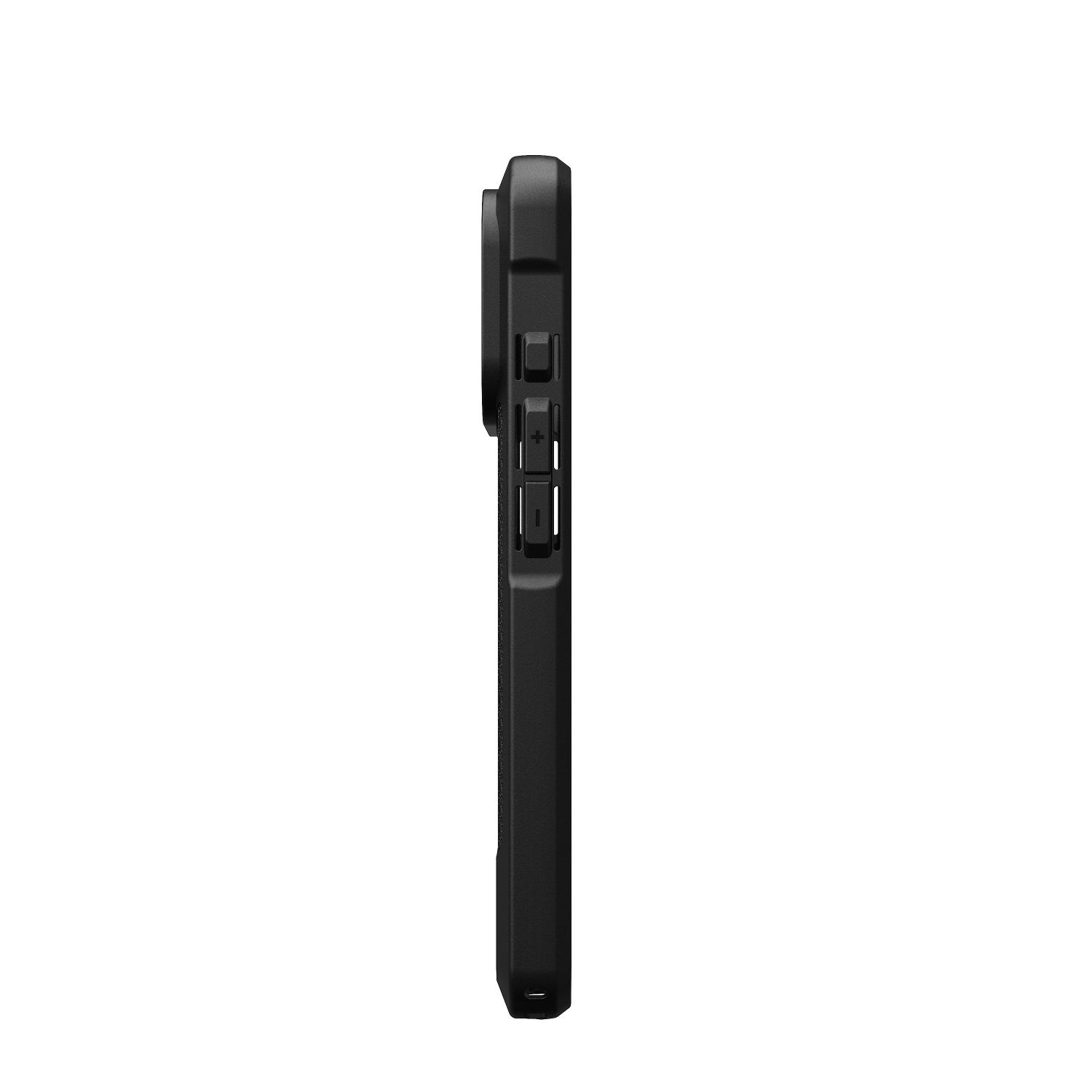 Left side profile of the UAG Metropolis LT MagSafe case in Kevlar Black for iPhone 18 Pro and iPhone 17 Pro, showing the raised side button covers.