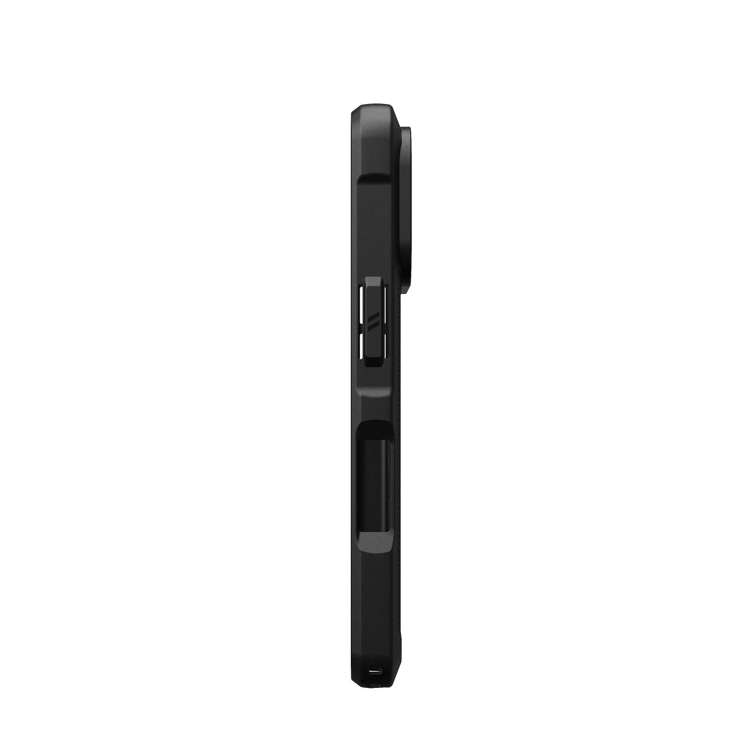 Right side profile of the UAG Metropolis LT MagSafe case in Kevlar Black for iPhone 18 Pro and iPhone 17 Pro.