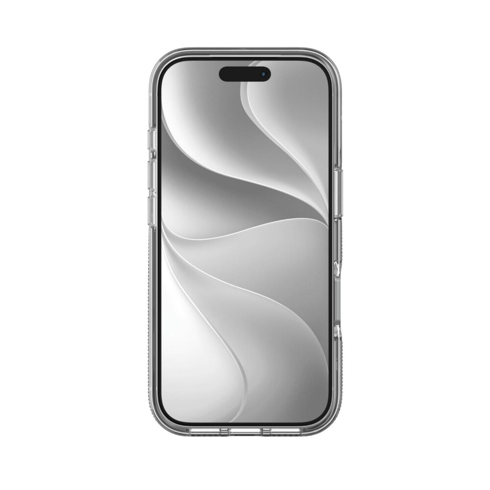 Front view of the clear ZAGG Crystal Palace Snap case fitted to an iPhone 18 Pro or 17 Pro.