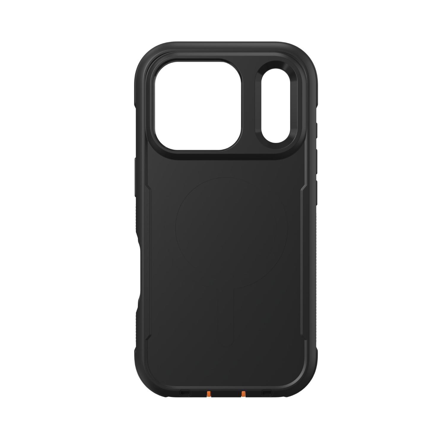 Straight rear view of the empty black ZAGG Teton Snap case for iPhone 18 Pro and 17 Pro.